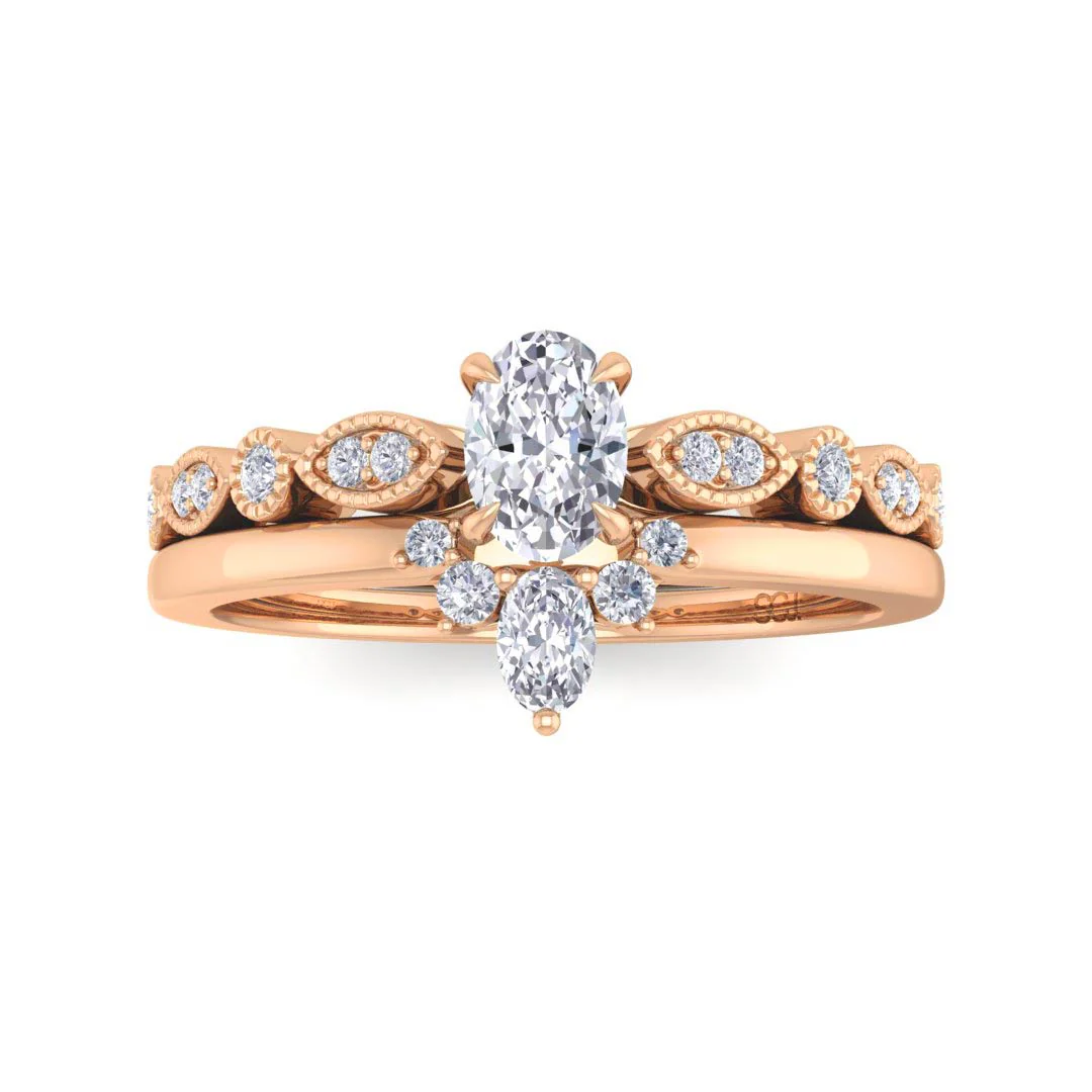 14k Rose Gold 0.33ct Oval Diamond Tiara Bridal Set 0.5tdw