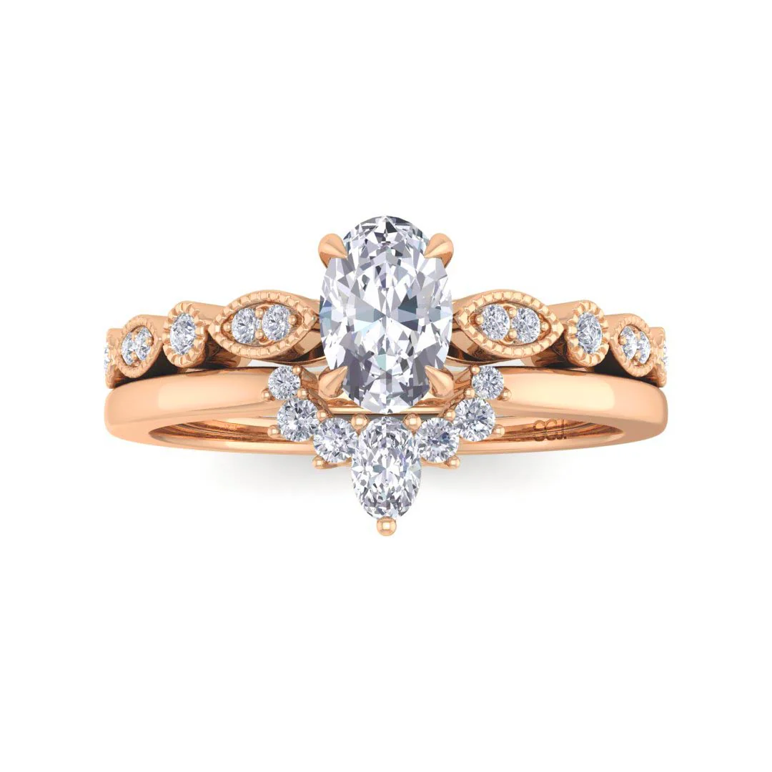 14k Rose Gold 0.5ct Oval Diamond Tiara Bridal Set 0.67tdw