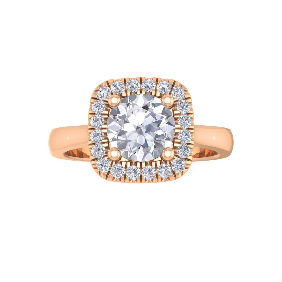 14k Rose Gold 0.75ct Round Brilliant Diamond Halo Engagement Ring 0.88tdw