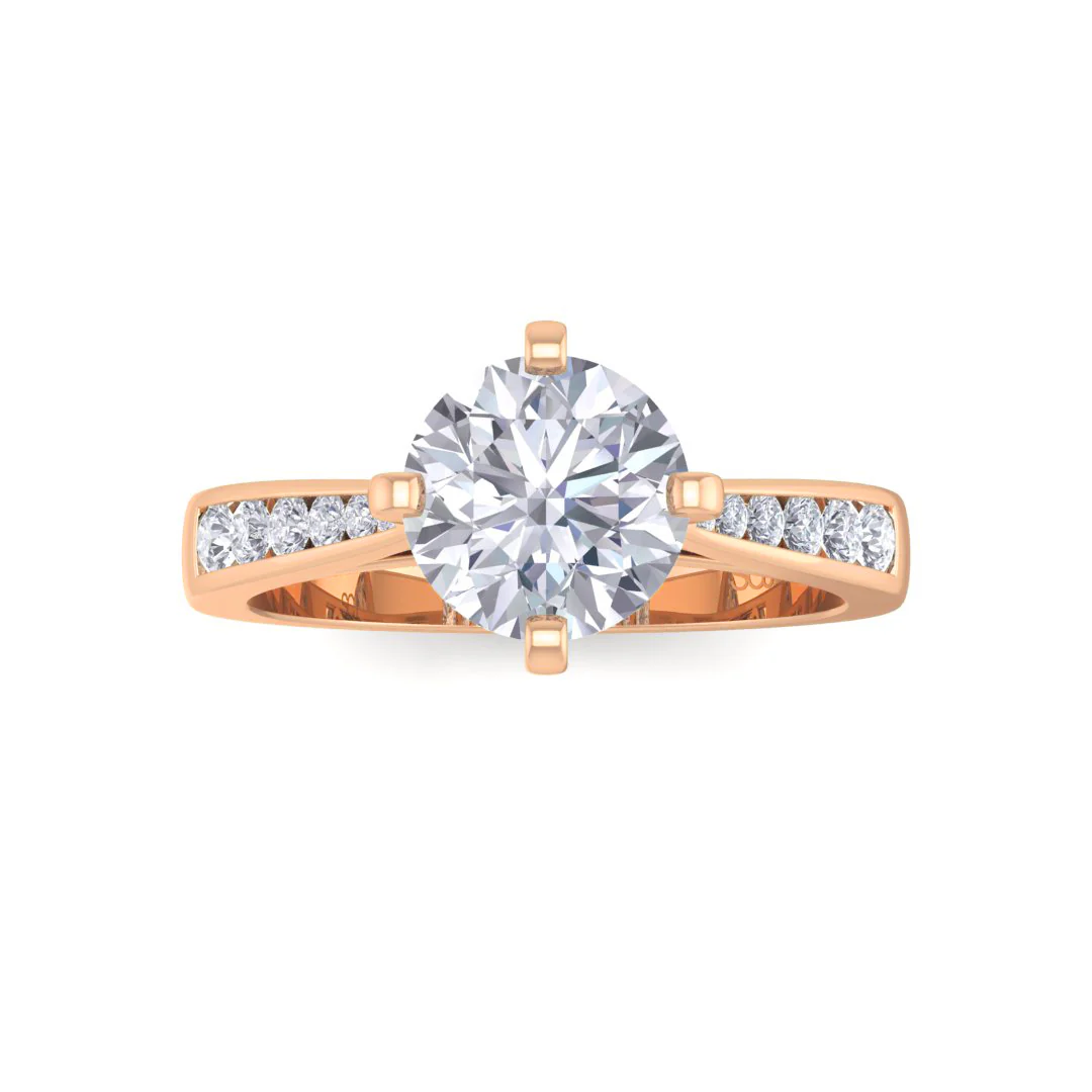 14k Rose Gold 1.0ct Round Brilliant Lab Diamond Solitaire With Channel Shoulders Engagement Ring 1.2tdw