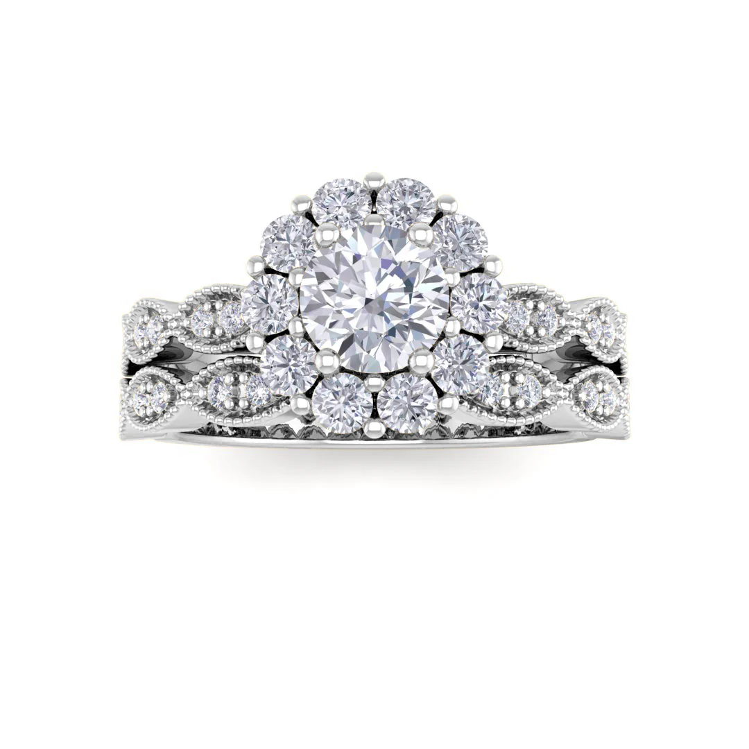14k White Gold 0.5ct Round Brilliant Lab Diamond Halo Bridal Set 1.05tdw