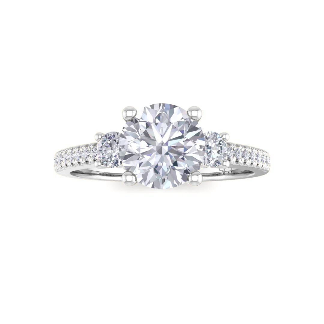 14k White Gold 1.0ct Round Brilliant Lab Diamond Trilogy Shoulders Engagement Ring 1.3tdw - Image 3