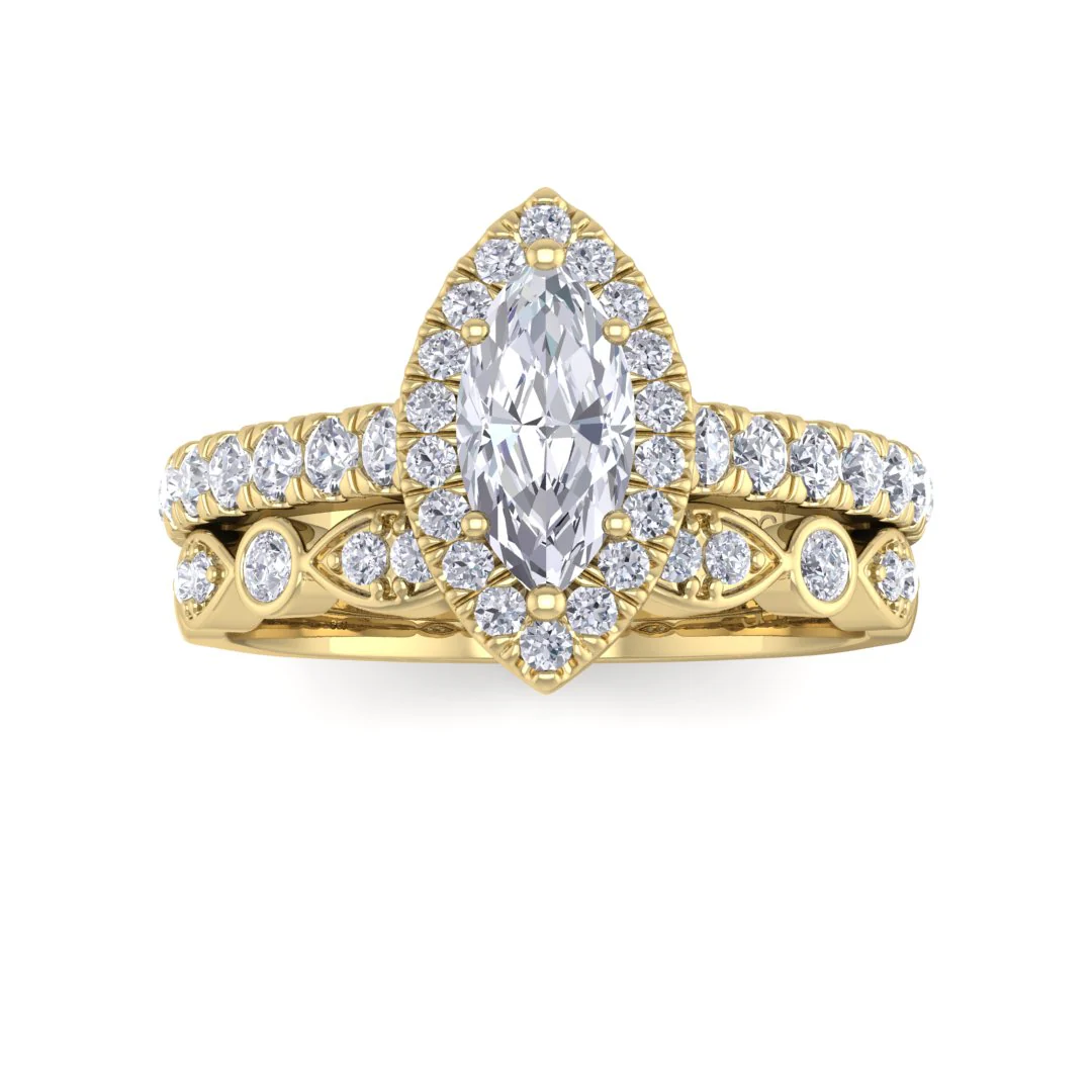 14k Yellow Gold 0.5ct Marquise Moissanite Halo Bridal Set 0.5tdw