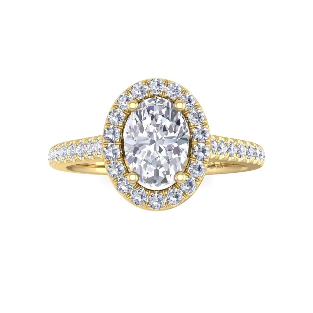 14k Yellow Gold 0.75ct Oval Moissanite Halo Engagement Ring 0.29tdw