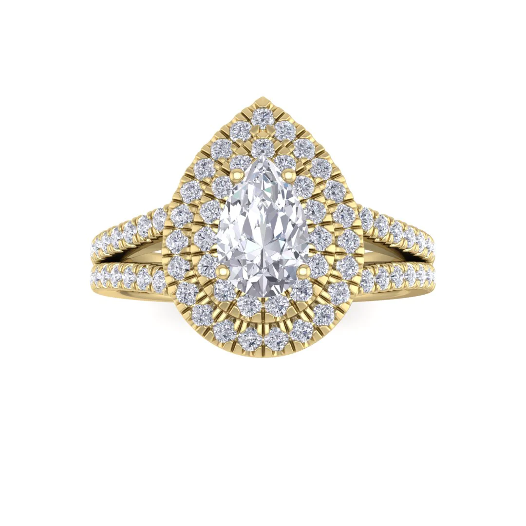 14k Yellow Gold 0.75ct Pear Diamond Double Halo Engagement Ring 1.25tdw
