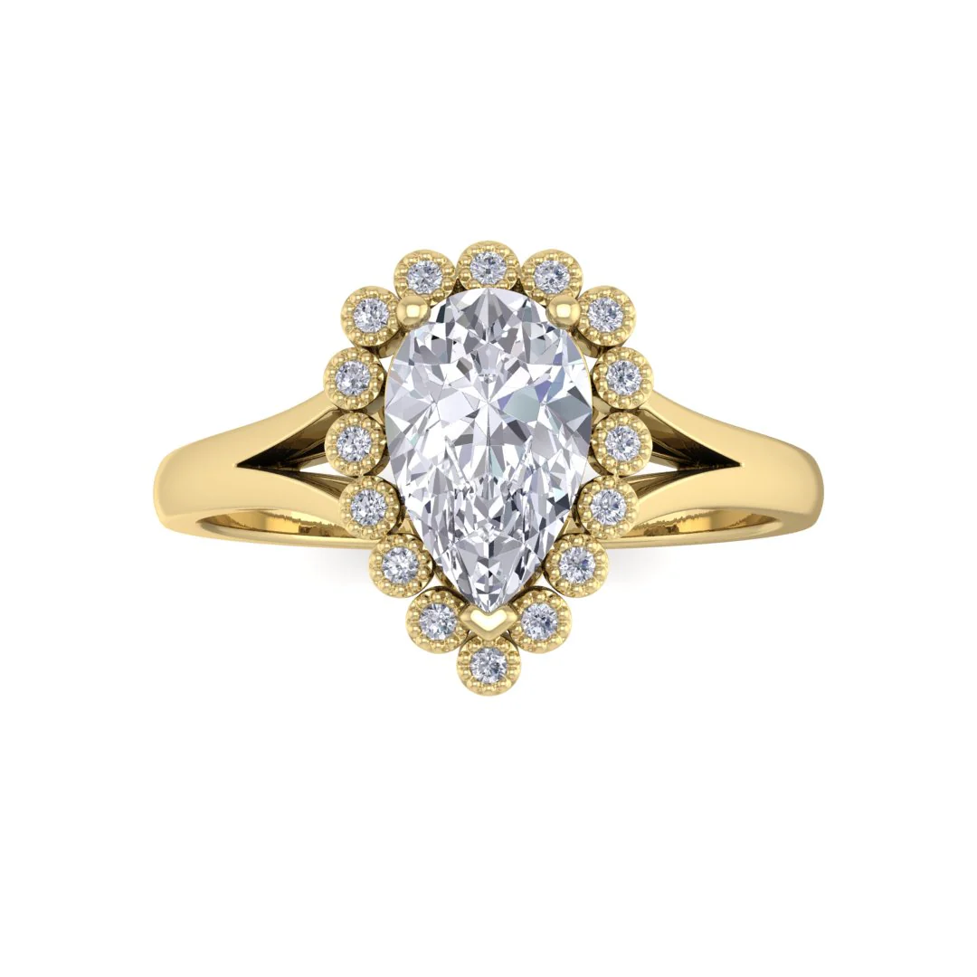 14k Yellow Gold 1.0ct Pear Diamond Halo Tiara Bridal Set 1.4tdw
