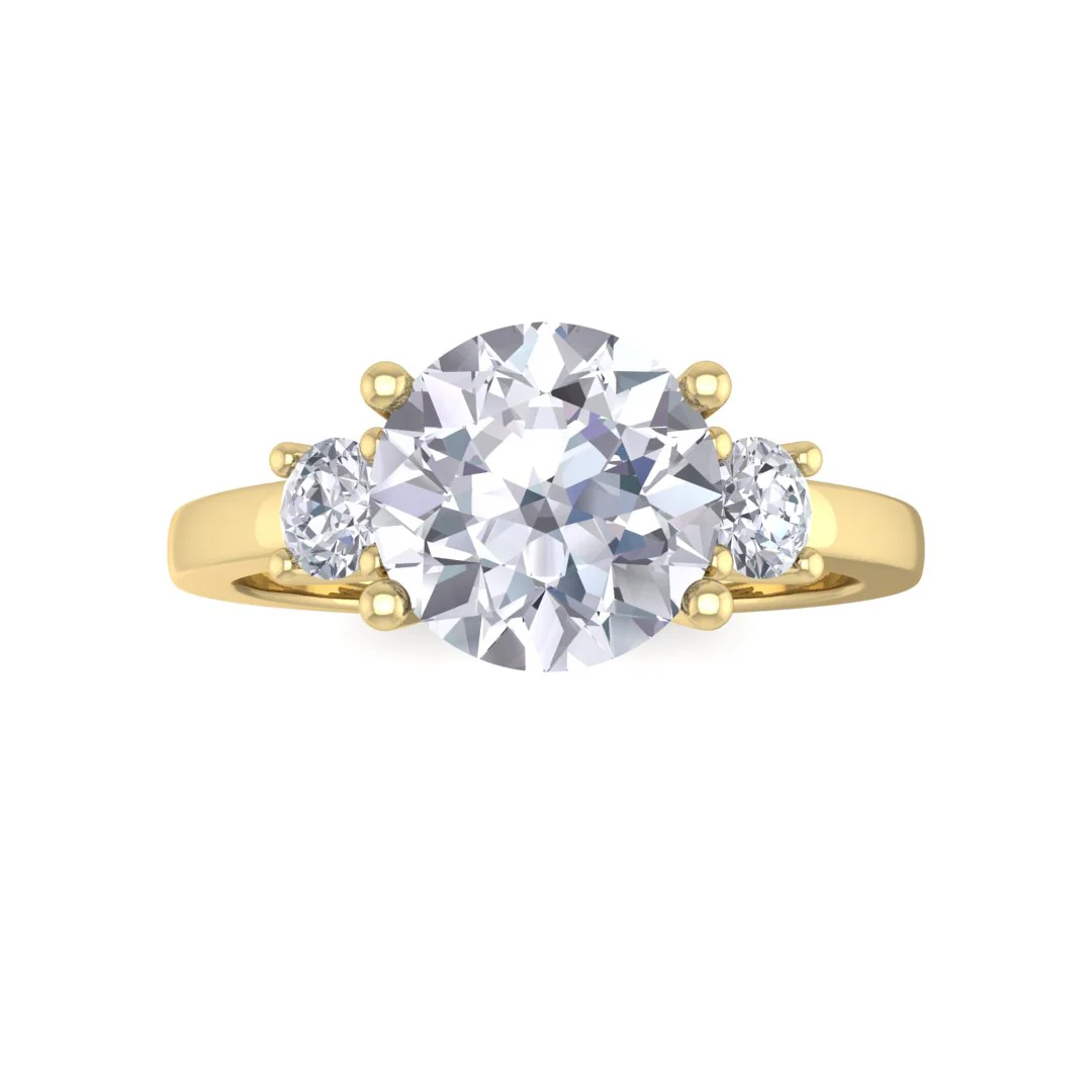 14k Yellow Gold 1.5ct Round Brilliant Moissanite Trilogy Engagement Ring 0.25tdw