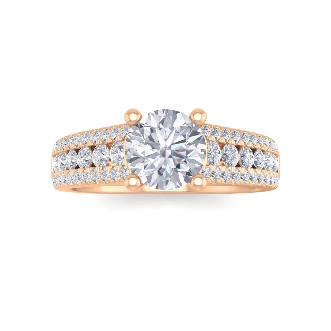 18k Rose Gold 0.75ct Round Brilliant Lab Diamond Solitaire with Accent Shoulders Engagement Ring 1.25tdw