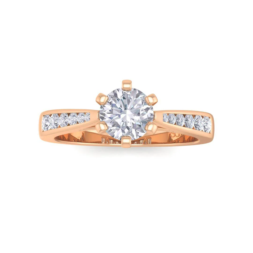 18k Rose Gold 0.75ct Round Brilliant Lab Diamond Solitaire With Channel Shoulders Engagement Ring 0.95tdw