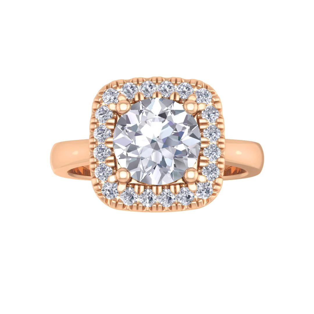 18k Rose Gold 1.0ct Round Brilliant Diamond Halo Engagement Ring 1.13tdw