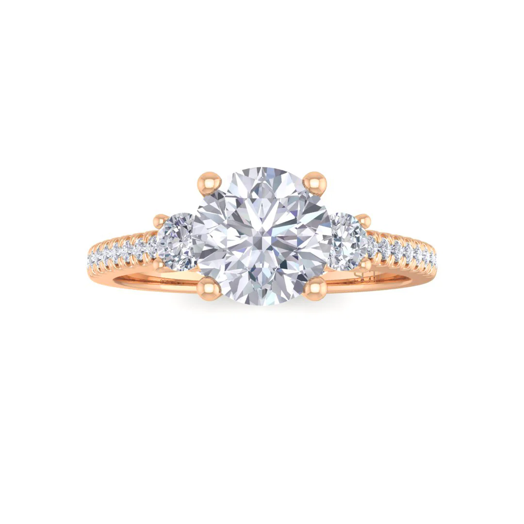 18k Rose Gold 1.0ct Round Brilliant Moissanite Trilogy Shoulders Engagement Ring 0.3tdw