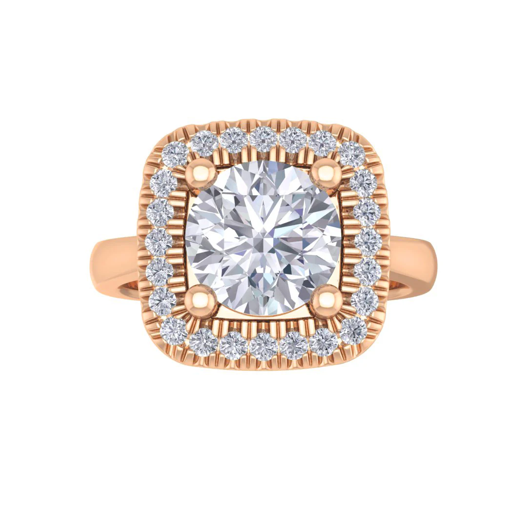 18k Rose Gold 1.5ct Round Brilliant Diamond Halo Engagement Ring 1.63tdw