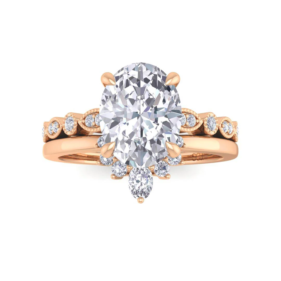 18k Rose Gold 2.0ct Oval Moissanite Tiara Bridal Set 0.17tdw