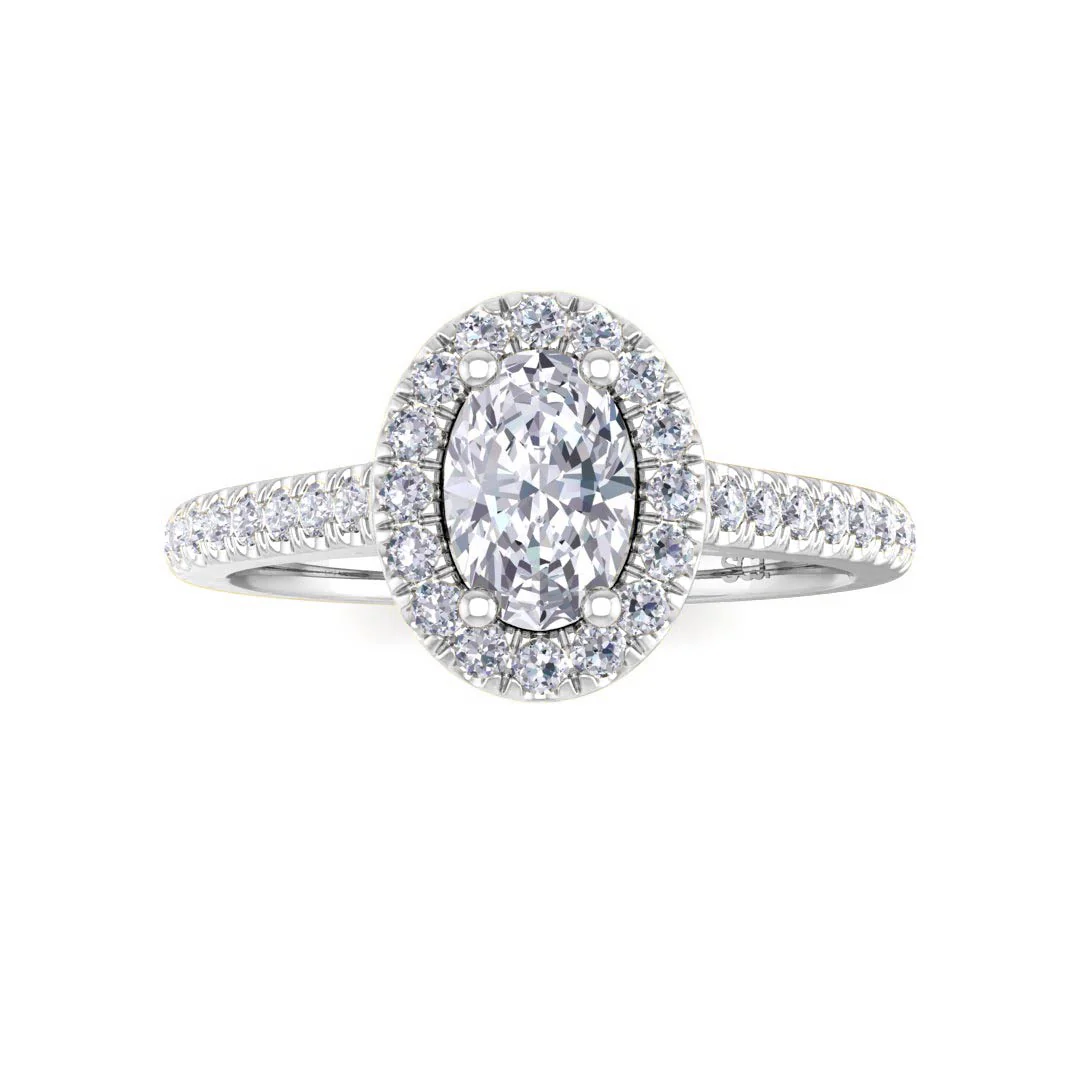 18k White Gold 0.5ct Oval Diamond Halo Engagement Ring 0.79tdw