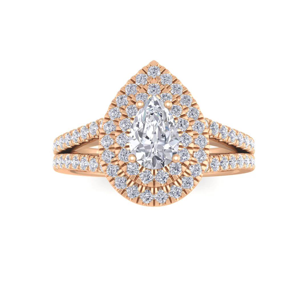 18k White Gold 0.5ct Pear Diamond Double Halo Engagement Ring 1.0tdw