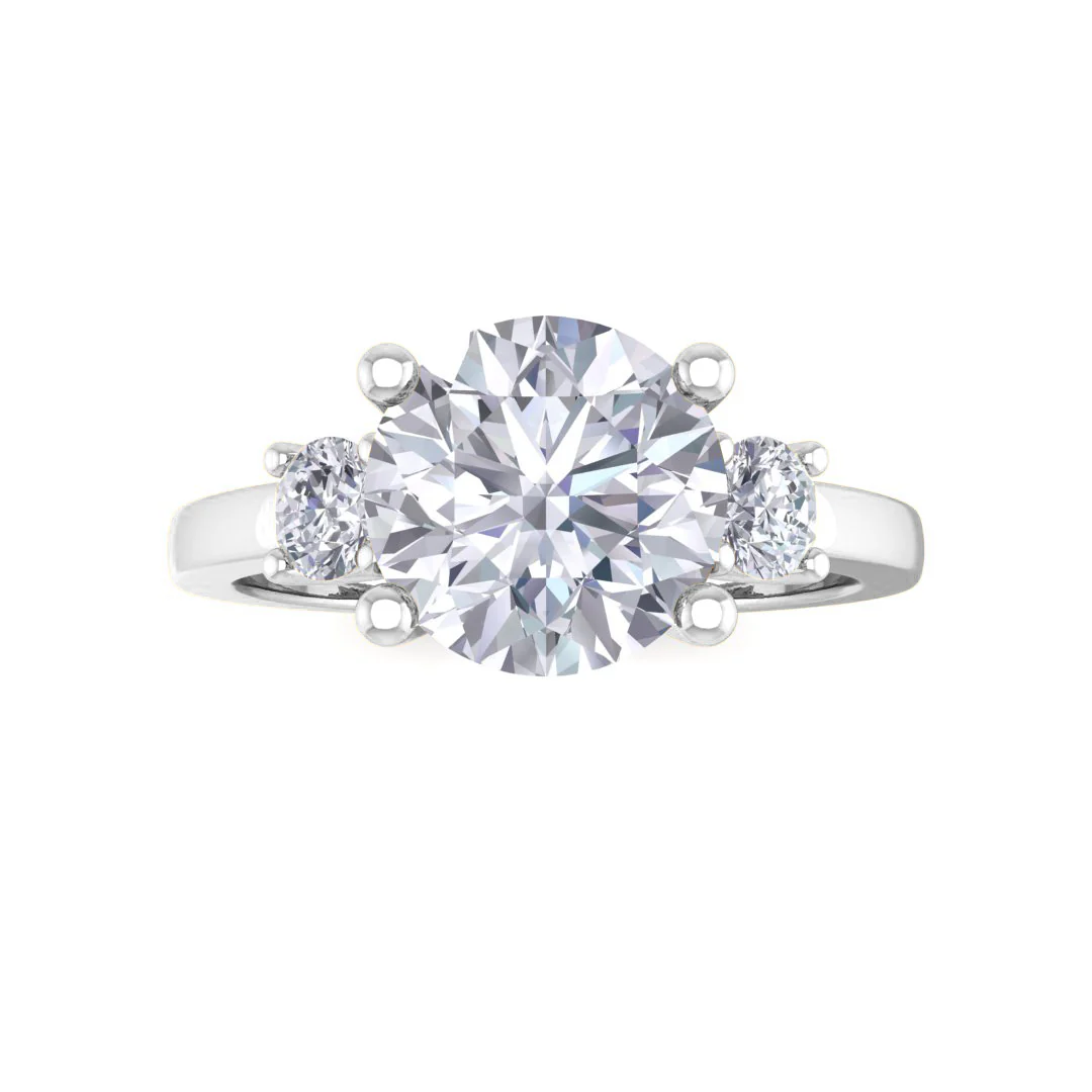 18k White Gold 2.0ct Round Brilliant Diamond Trilogy Engagement Ring 2.25tdw