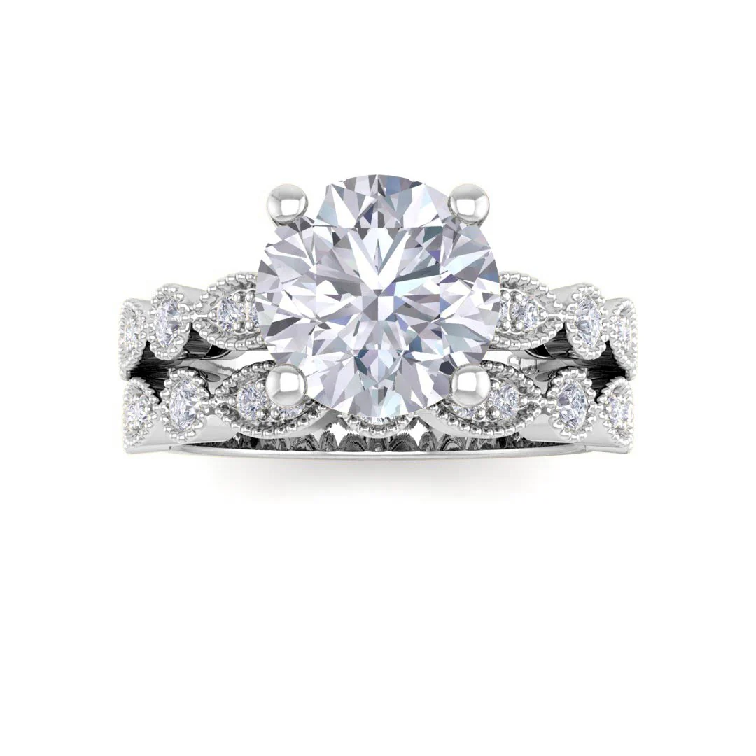 18K White Gold Round Brilliant Lab Diamond Milgrain Bridal Set 2.25tdw