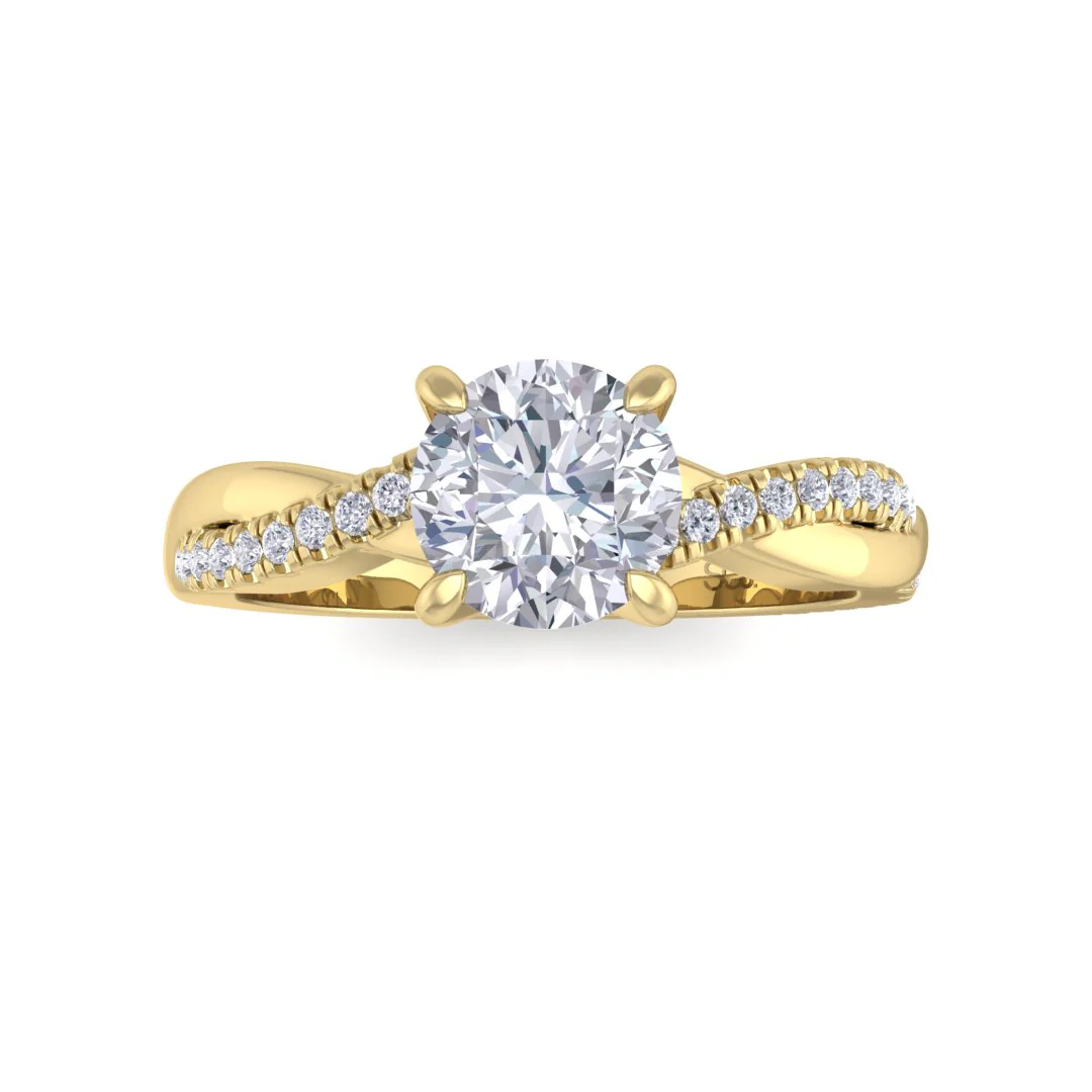 18k Yellow Gold 0.75ct Round Brilliant Diamond Entwined Band Engagement Ring 0.9tdw