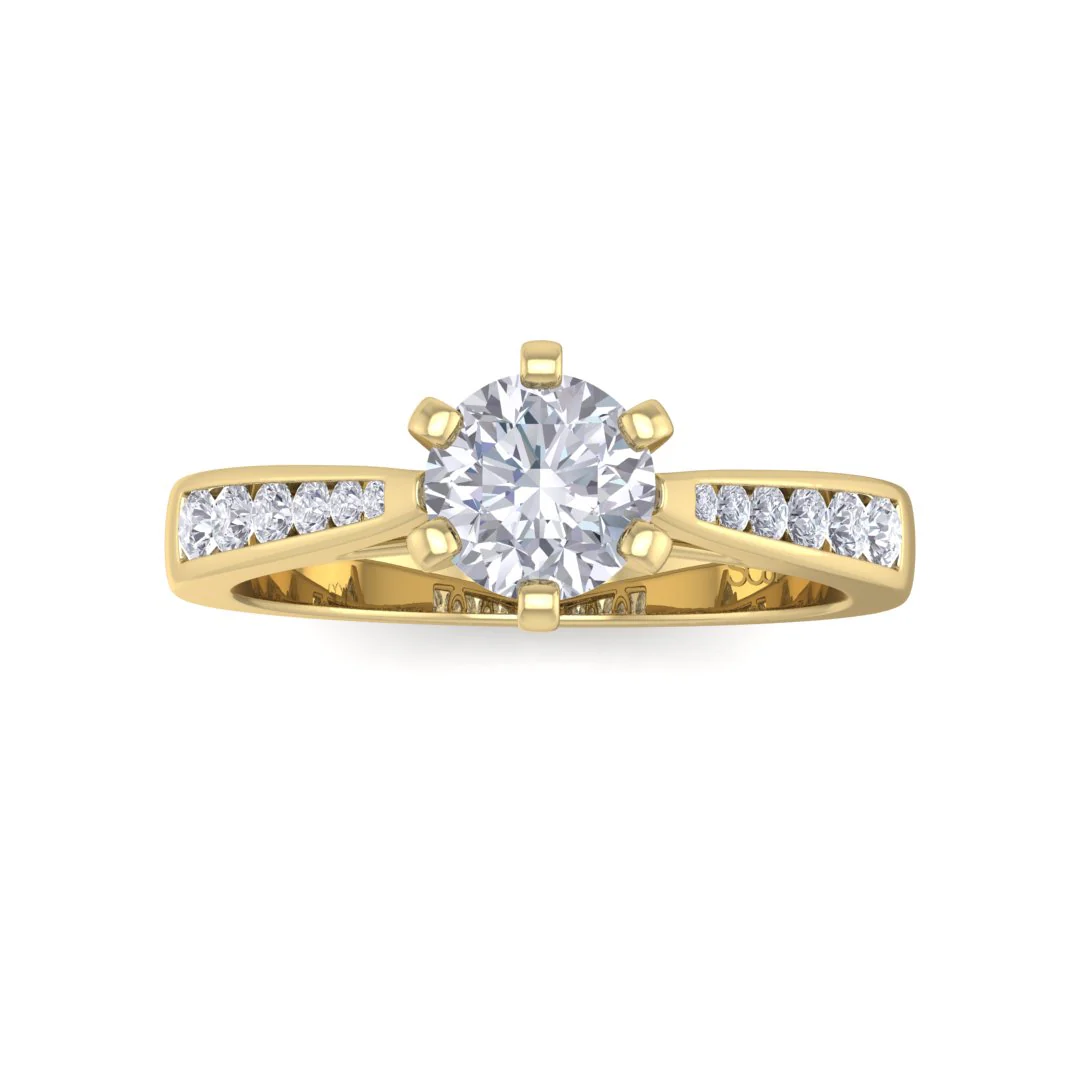 18k Yellow Gold 0.75ct Round Brilliant Lab Diamond Solitaire With Channel Shoulders Engagement Ring 0.95tdw
