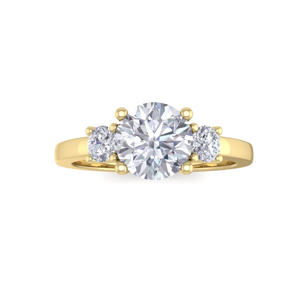18k Yellow Gold 1.0ct Round Brilliant Moissanite Trilogy Engagement Ring 0.25tdw