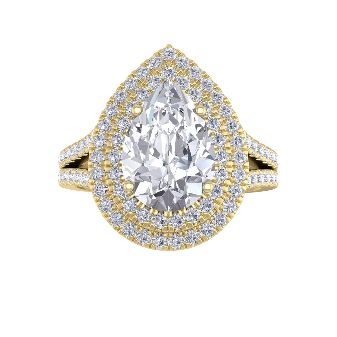 18k Yellow Gold 2.0ct Pear Diamond Double Halo Engagement Ring 2.5tdw