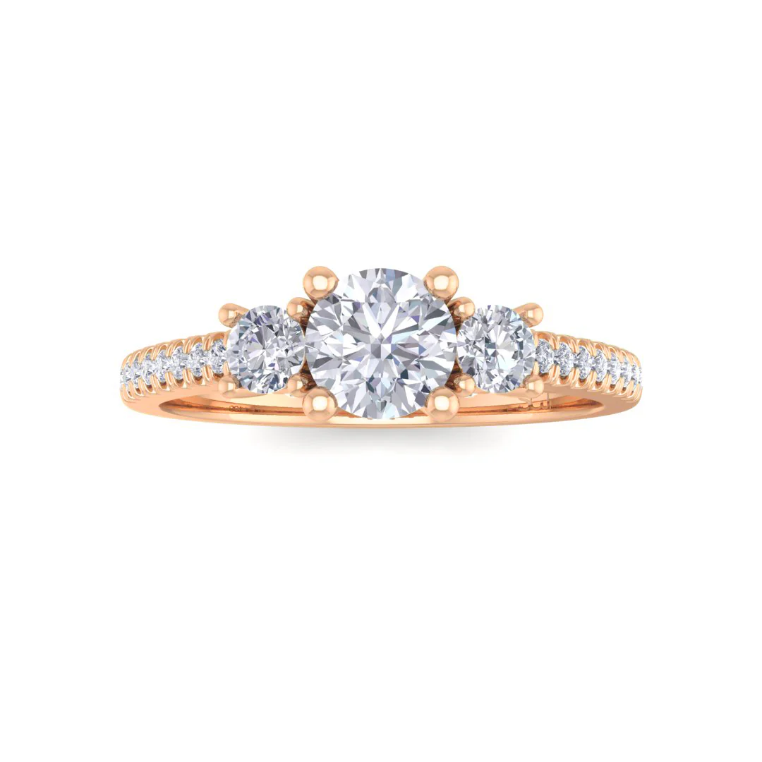 9k Rose Gold 0.33ct Round Brilliant Moissanite Trilogy Shoulders Engagement Ring 0.3tdw