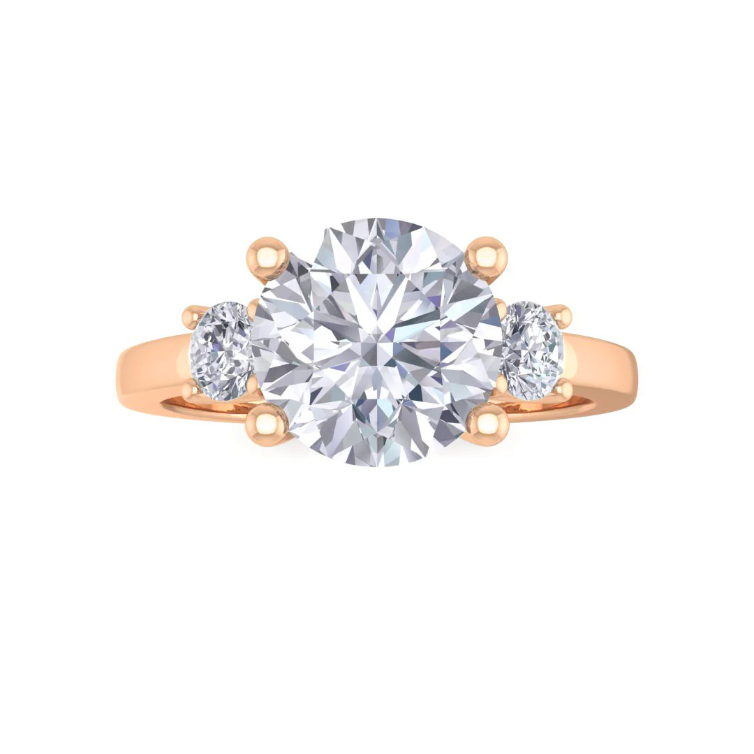 9k Rose Gold 2.0ct Round Brilliant Lab Diamond Trilogy Engagement Ring 2.25tdw