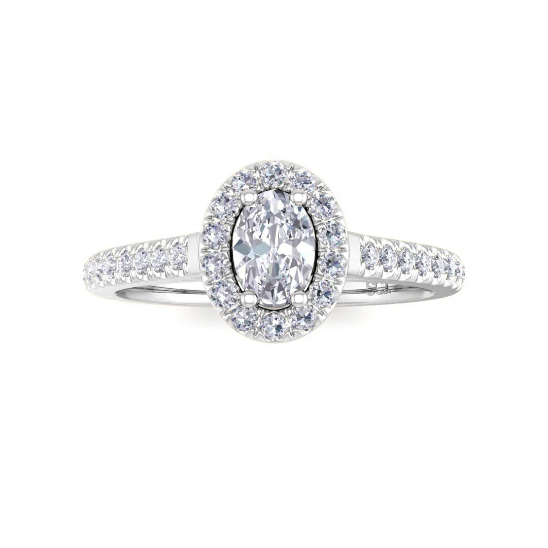 9k White Gold 0.33ct Oval Diamond Halo Engagement Ring 0.62tdw