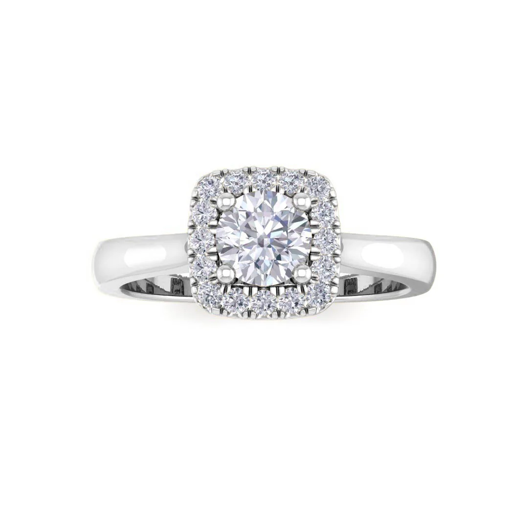 9k White Gold 0.33ct Round Brilliant Diamond Halo Engagement Ring 0.46tdw