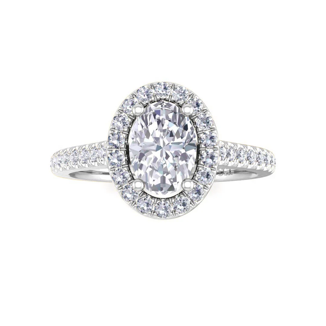 9k White Gold 0.75ct Oval Lab Diamond Halo Engagement Ring 1.04tdw