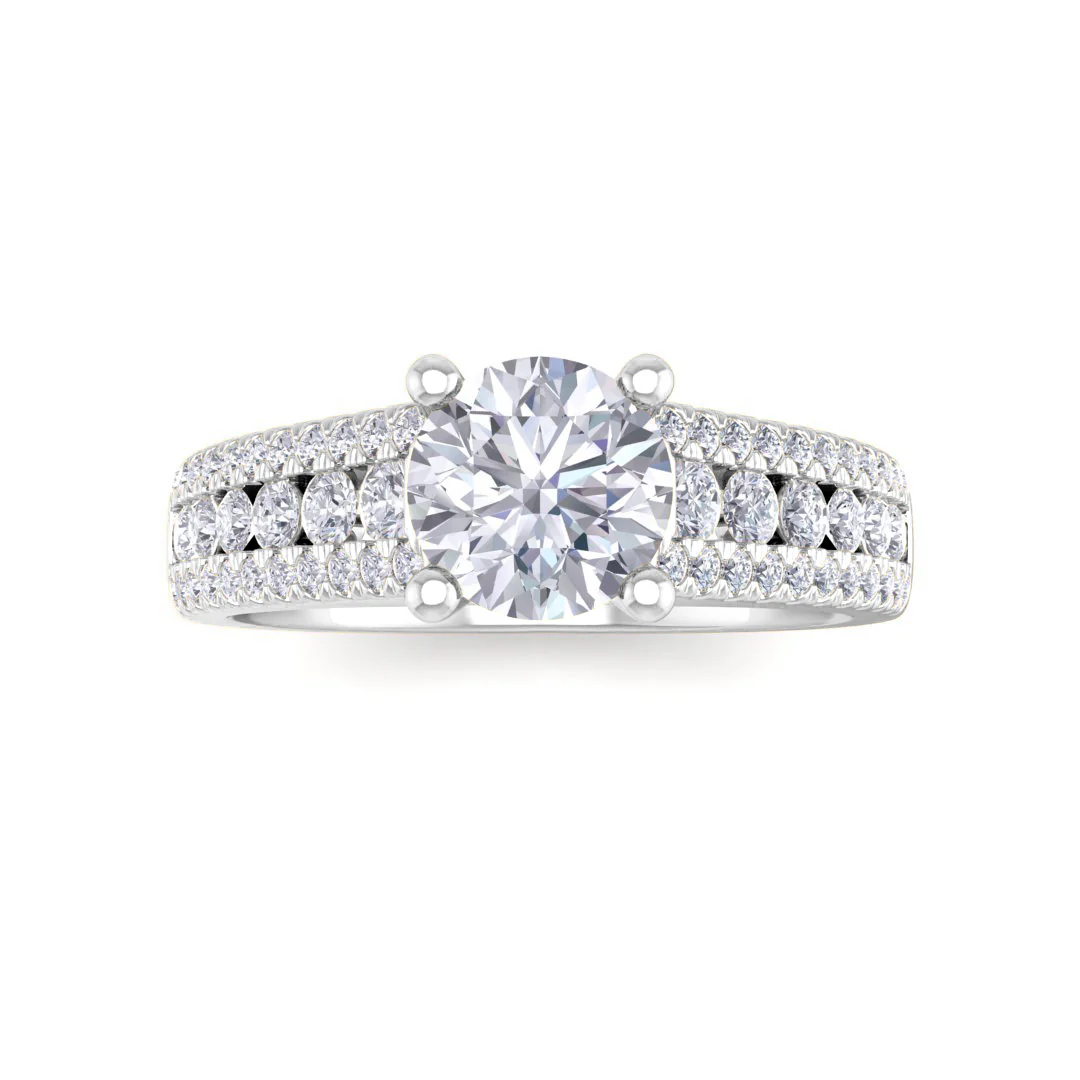 9k White Gold 0.75ct Round Brilliant Moissanite Solitaire with Accent Shoulders Engagement Ring 0.5tdw