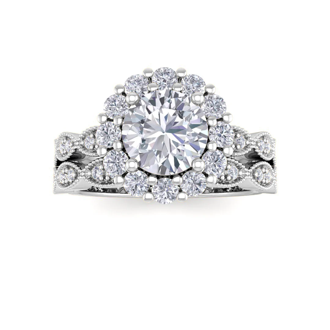 9k White Gold 1.0ct Round Brilliant Diamond Halo Bridal Set 1.55tdw