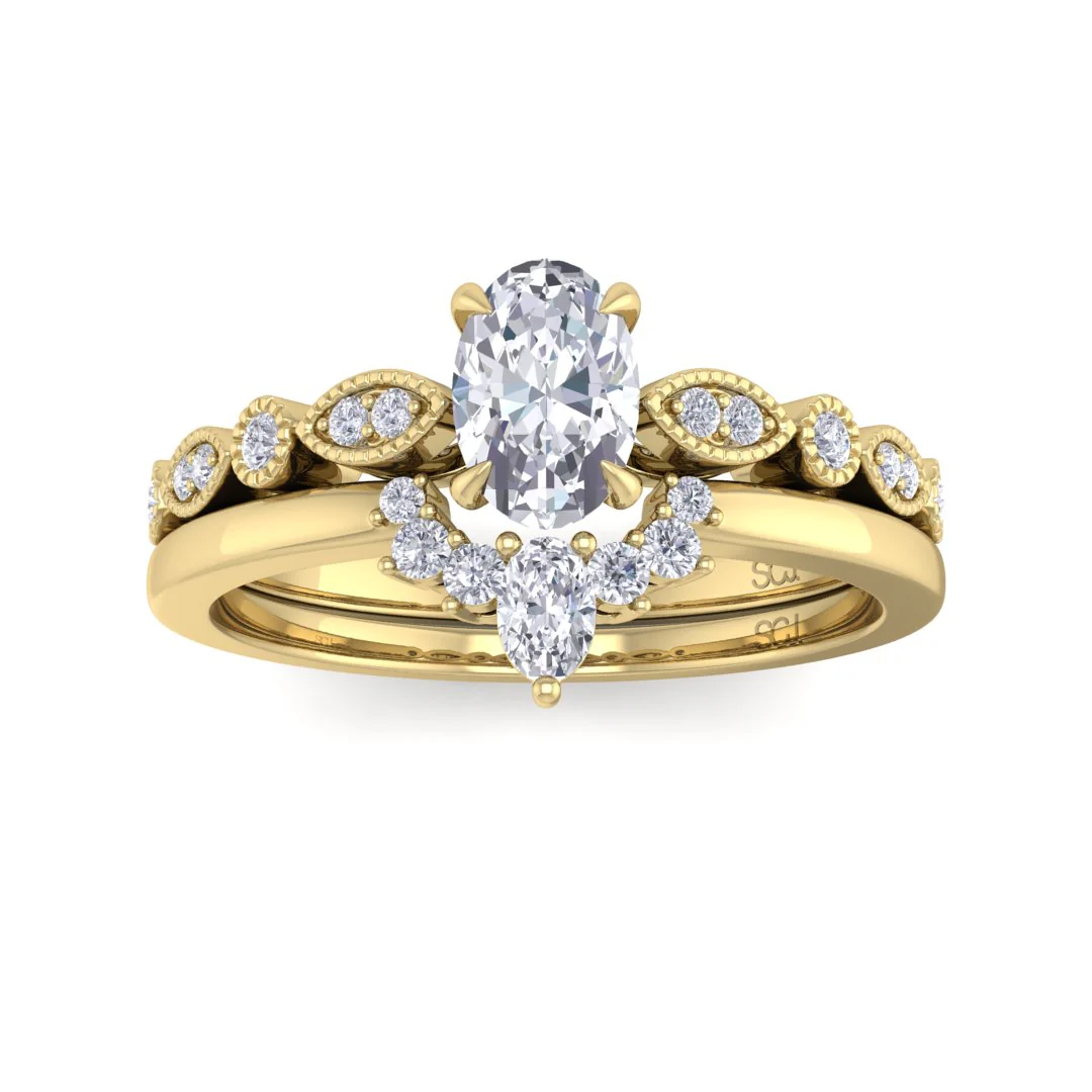 9k Yellow Gold 0.5ct Oval Lab Diamond Tiara Bridal Set 0.67tdw