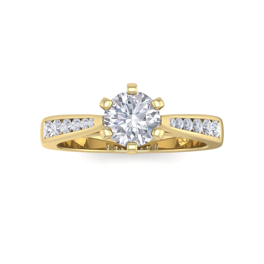 9k Yellow Gold 0.5ct Round Brilliant Lab Diamond Solitaire With Channel Shoulders Engagement Ring 0.7tdw