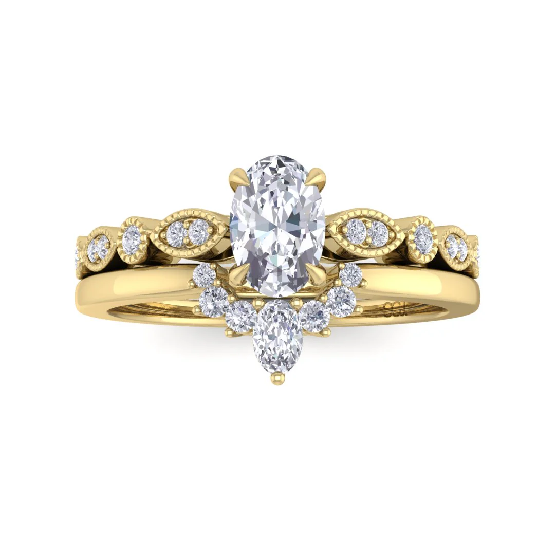 9k Yellow Gold 1.5ct Oval Lab Diamond Tiara Bridal Set 1.67tdw