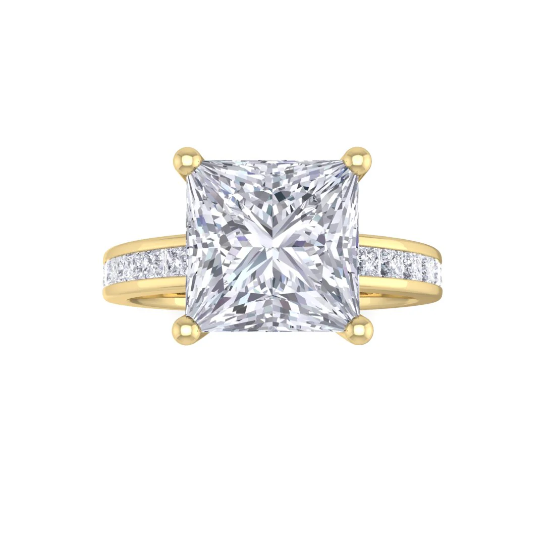 9k Yellow Gold 2.0ct Princess Cut Diamond Solitaire with Shoulder Accents Engagement Ring 2.5tdw
