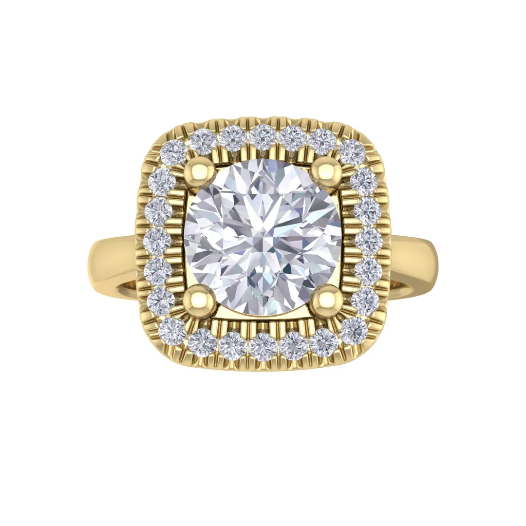 9k Yellow Gold 2.0ct Round Brilliant Lab Diamond Halo Engagement Ring 2.13tdw