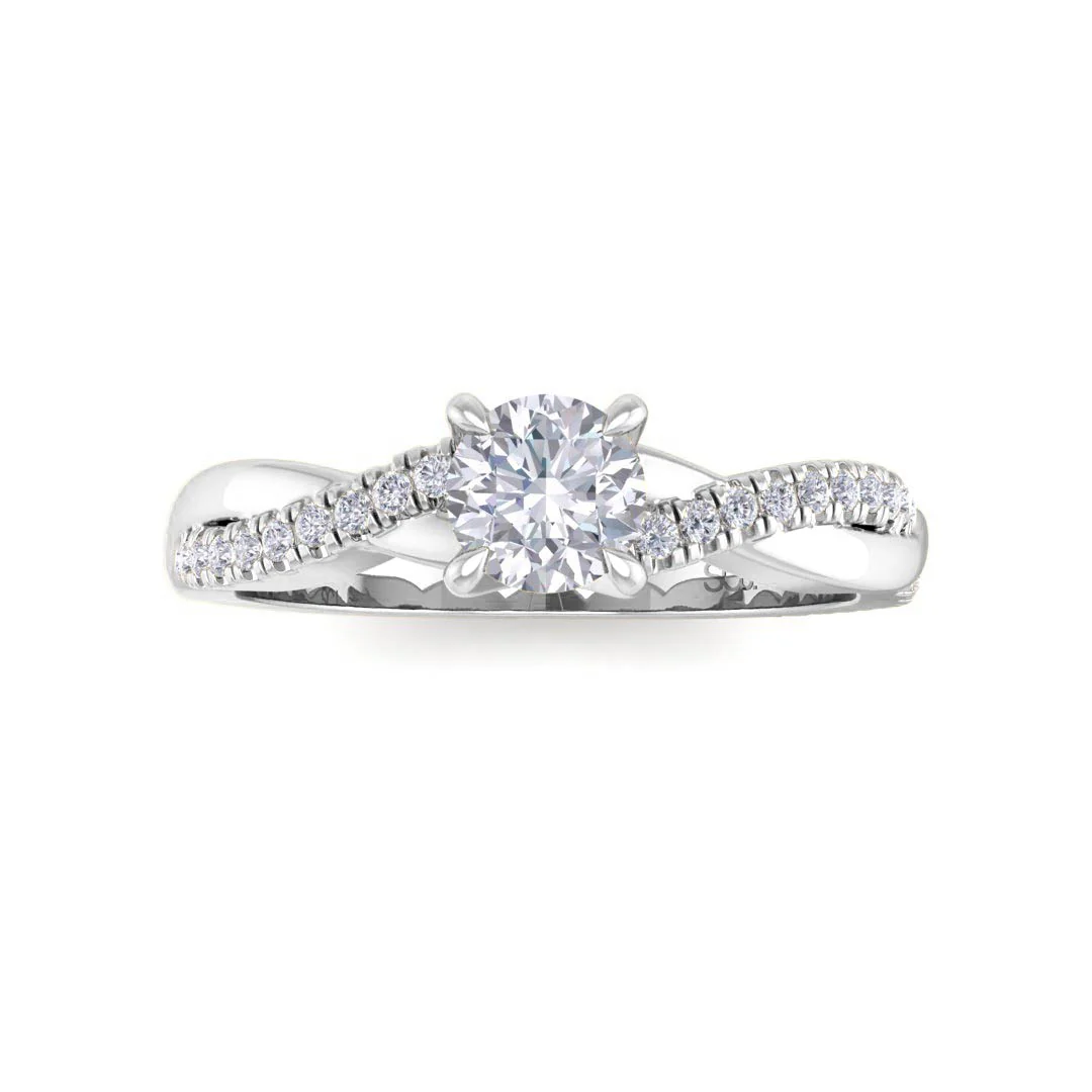 Platinum 0.33ct Round Brilliant Moissanite Entwined Band Engagement Ring 0.15tdw