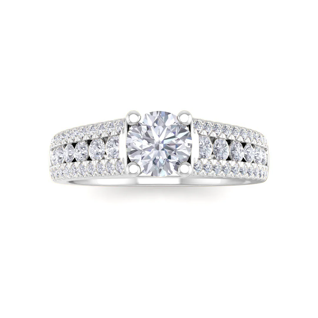 Platinum 0.5ct Round Brilliant Lab Diamond Solitaire with Accent Shoulders Engagement Ring 1.0tdw