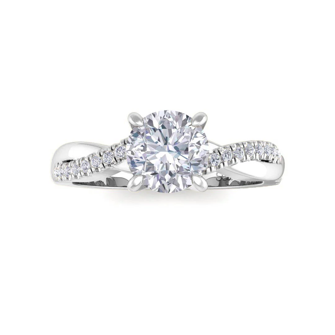 Platinum 0.75ct Round Brilliant Moissanite Entwined Band Engagement Ring 0.15tdw