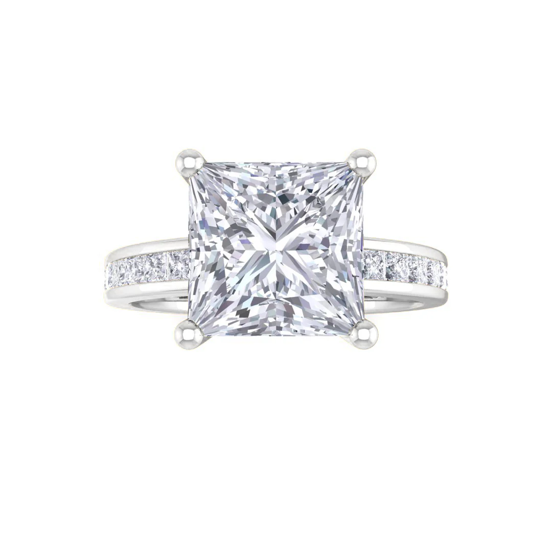 Platinum 2.0ct Princess Cut Lab Diamond Solitaire with Shoulder Accents Engagement Ring 2.5tdw